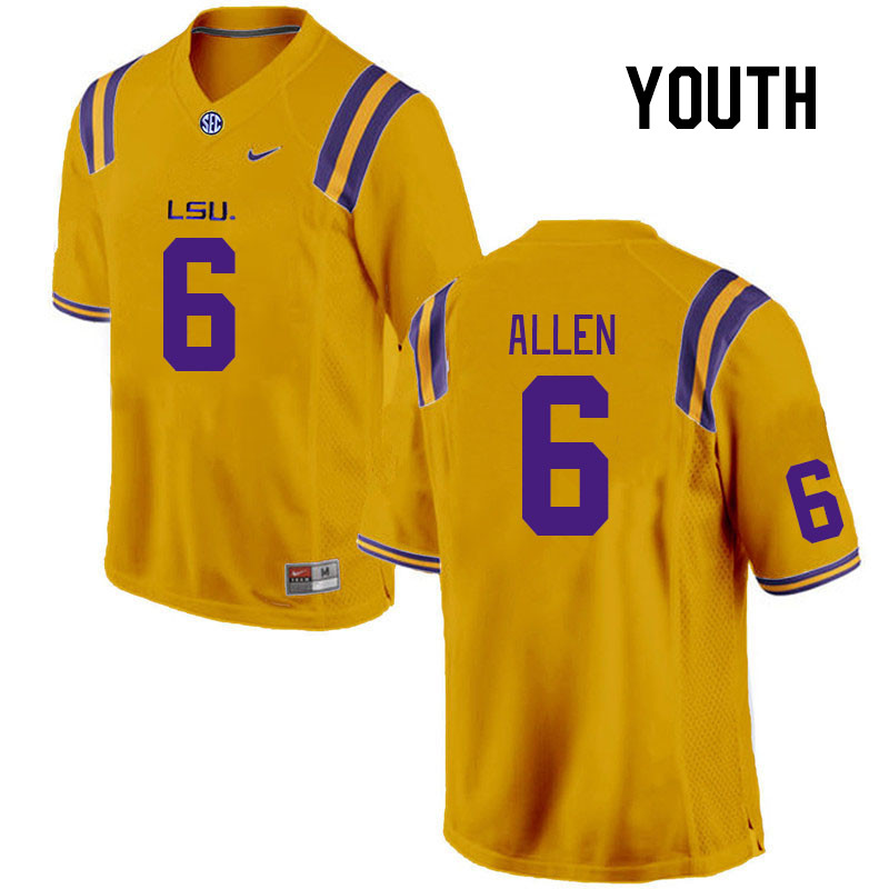 Youth #6 Jordan Allen LSU Tigers College Football Jerseys Stitched Sale-Gold